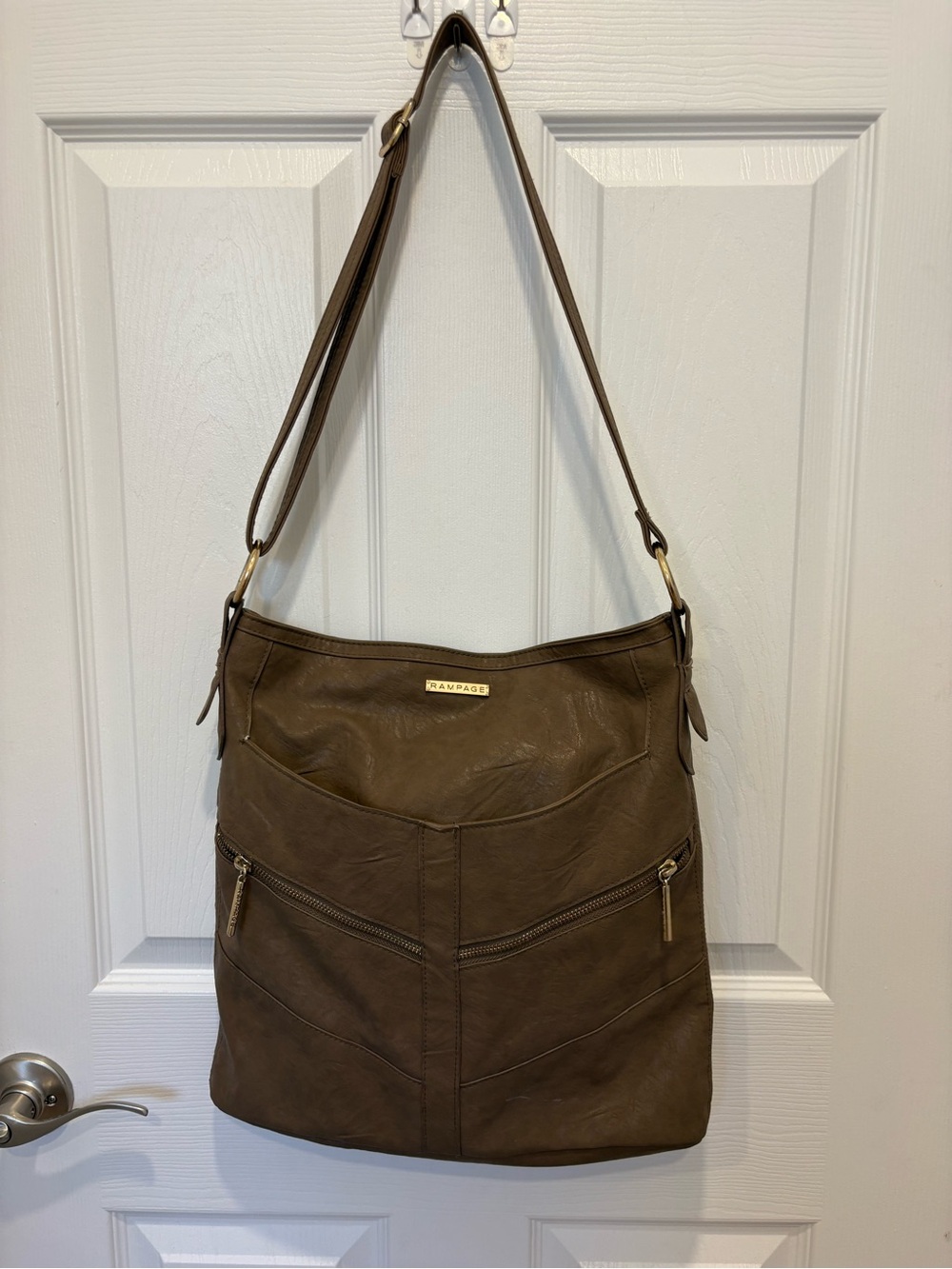 Rampage Brown Faux-Leather Shoulder Bag with Gold Hardware A4